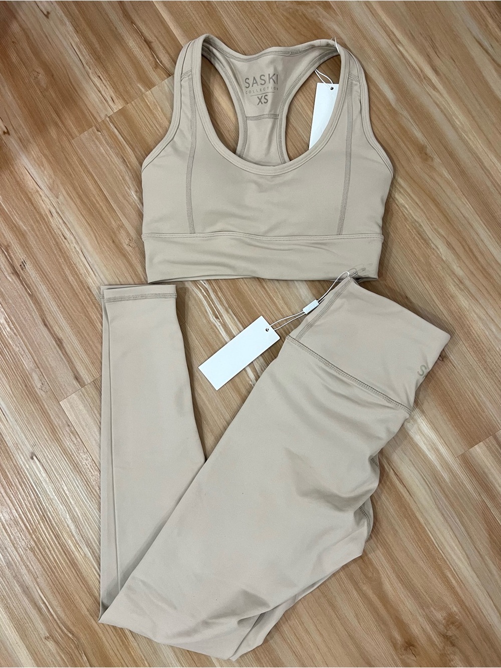 Saski Collection Tan Beige Sports Bra & Leggings Set NWT